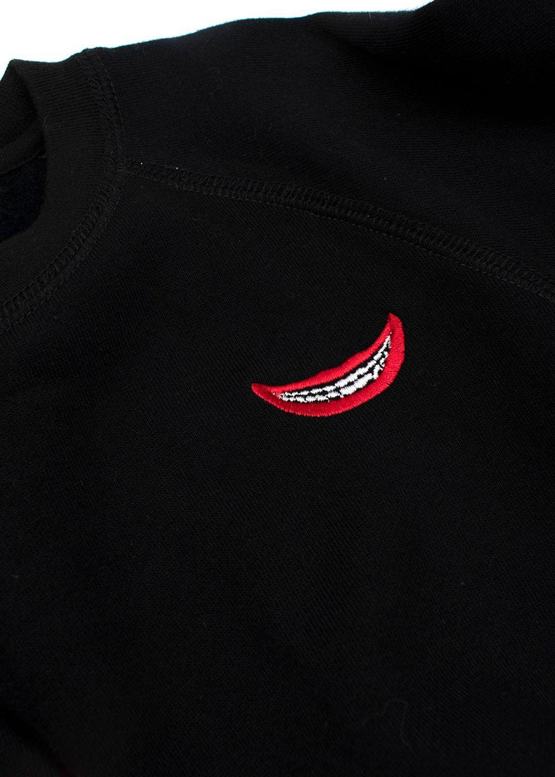 Kids 6A Black Cotton Sweatshirt With Embroidered Mouth