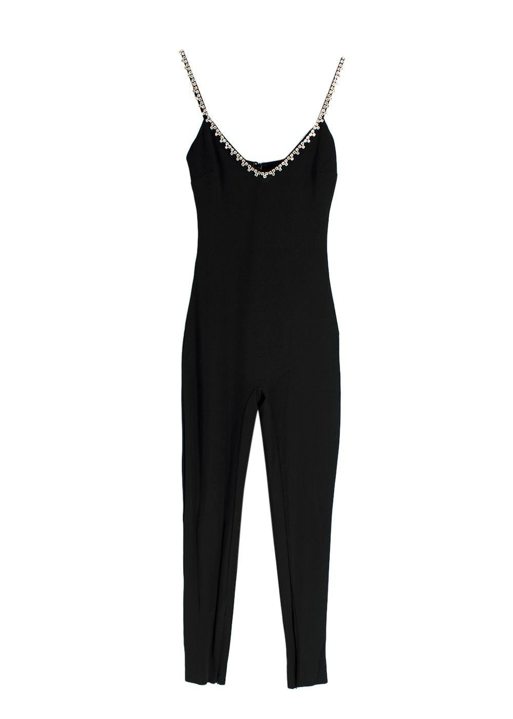 AREA Crystal Straps Black Catsuit