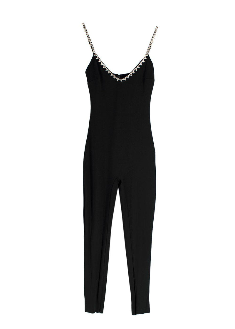 AREA Crystal Straps Black Catsuit