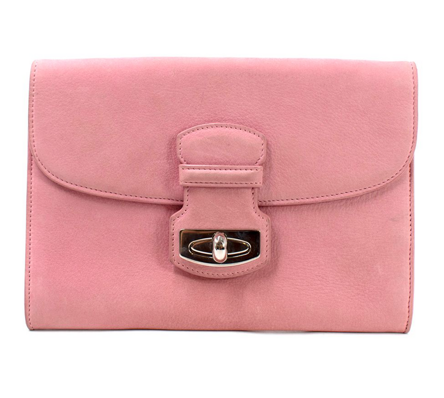 Asprey Pink Suede Turnlock Clutch
