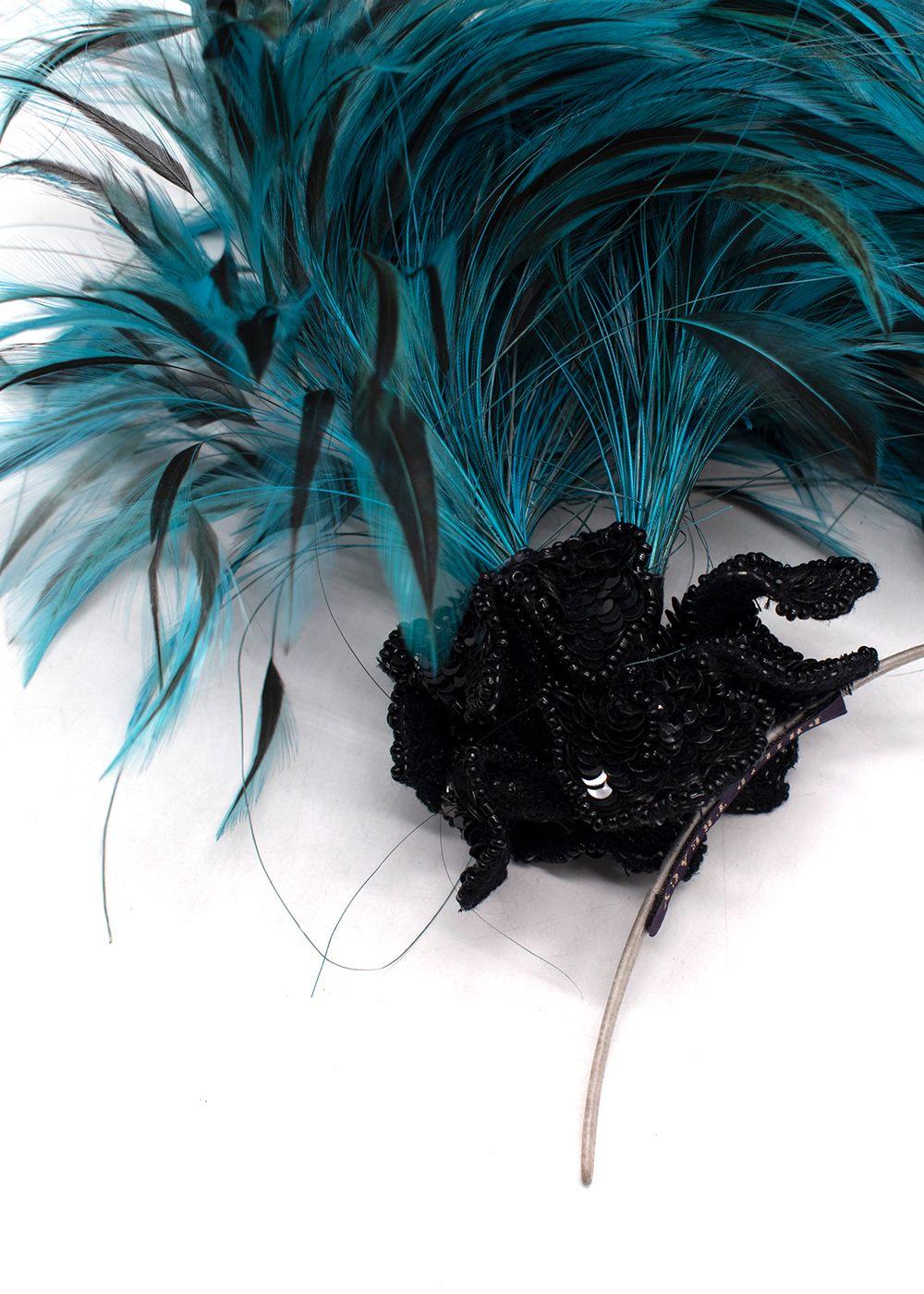 Philip Treacy Bespoke Embellished Turquoise Feather Fascinator