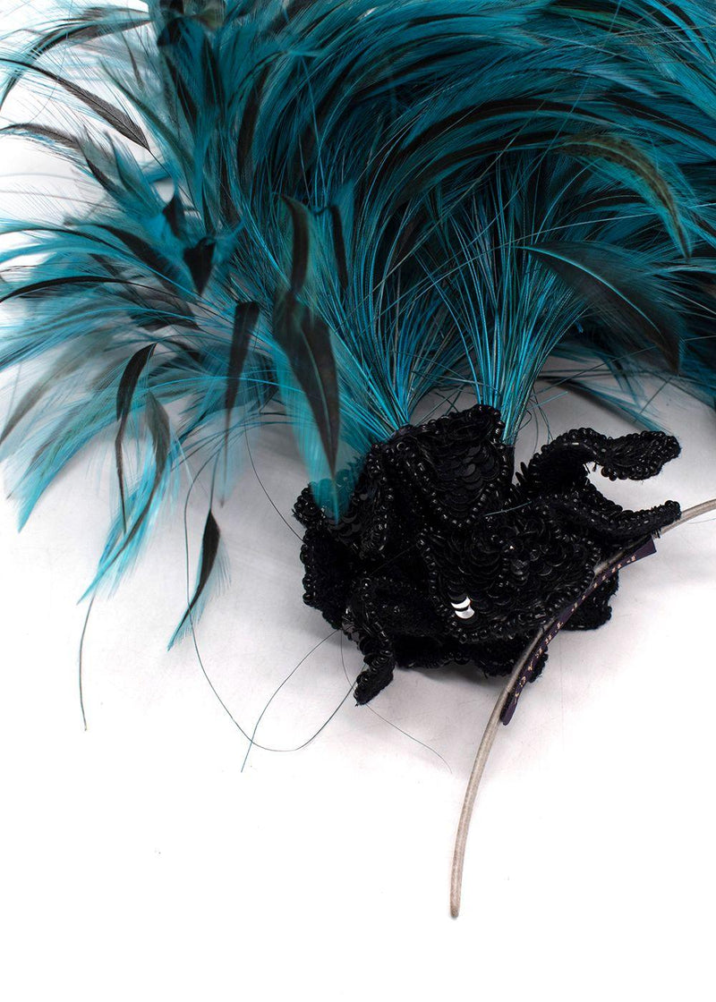 Philip Treacy Bespoke Embellished Turquoise Feather Fascinator