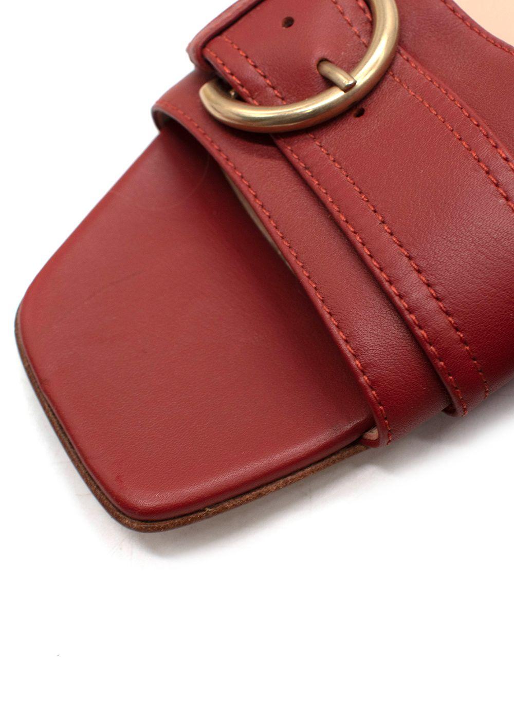 Gianvito Rossi Brick Red Buckle Detail Leather Slides