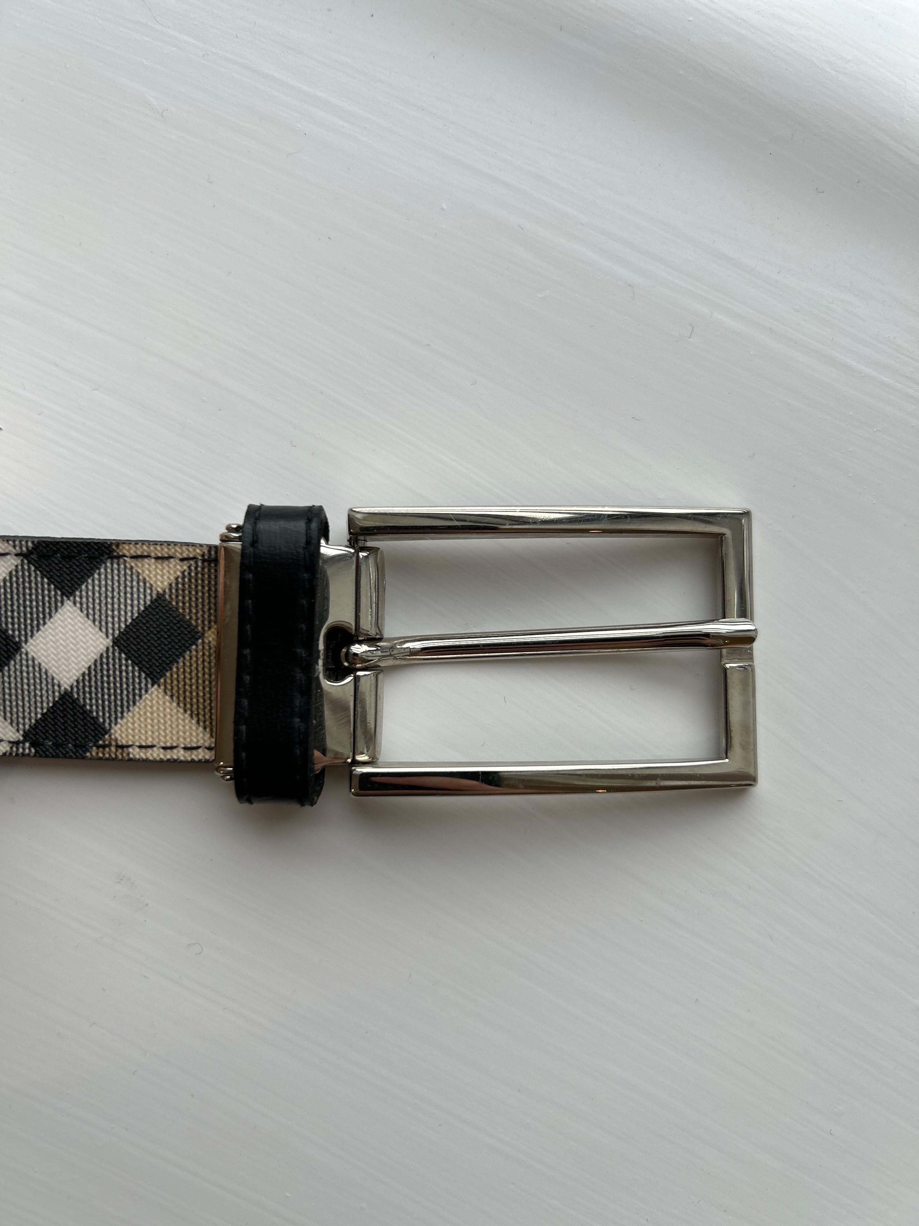 Check Canvas & leather Belt - Size 100