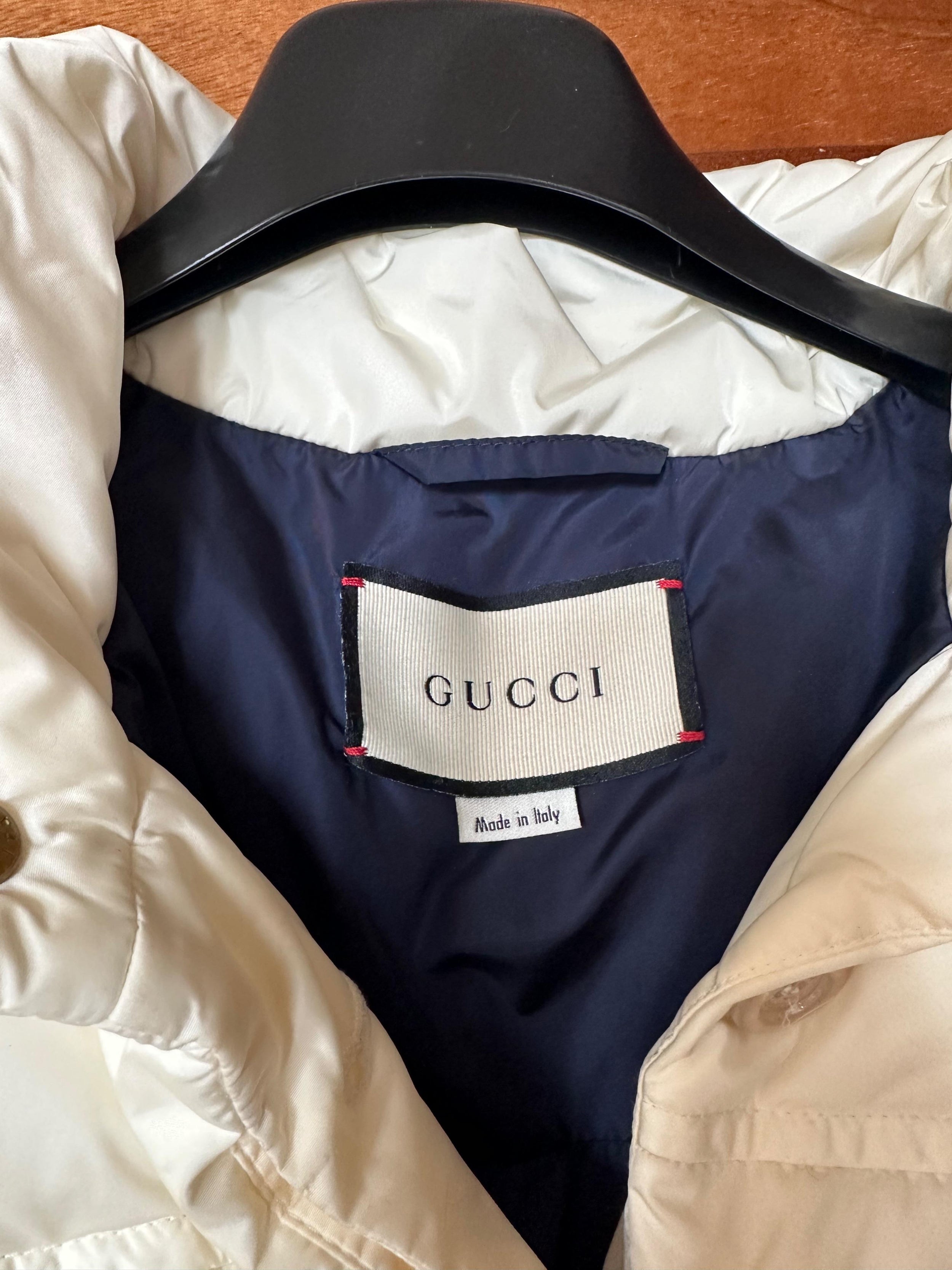 Gucci Ecru Logo Detail Padded Coat