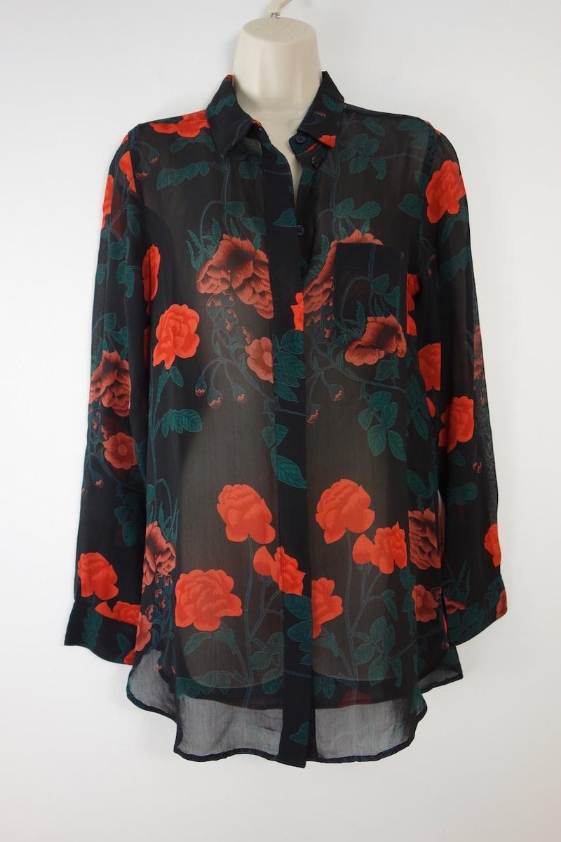 Ganni Black Rose Print Newman Shirt