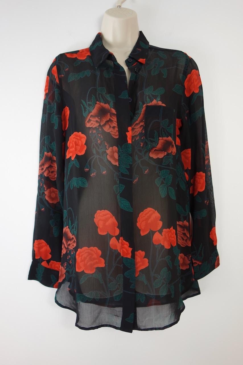 Ganni Black Rose Print Newman Shirt