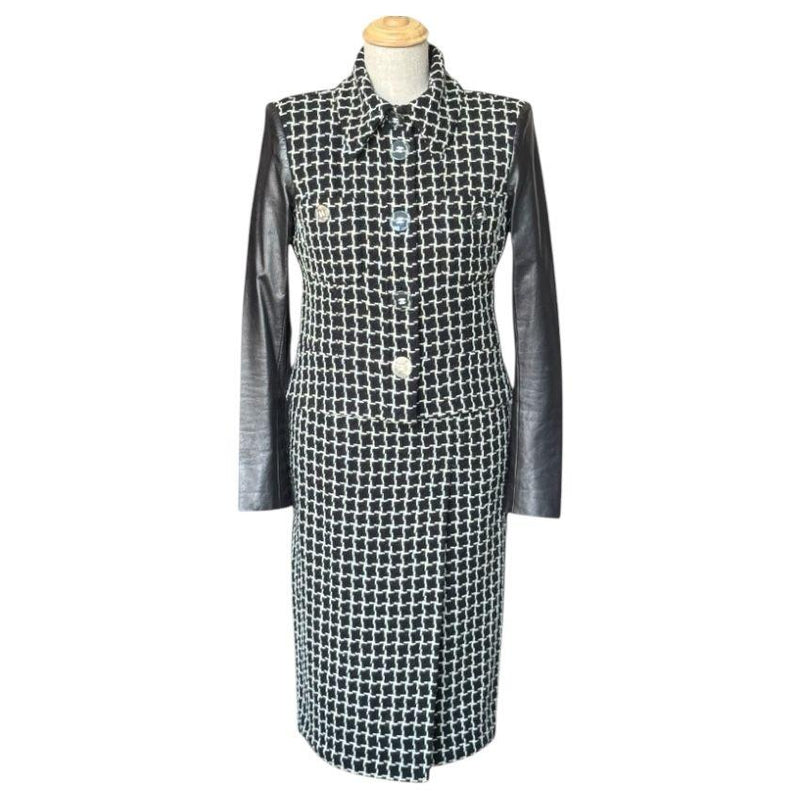 Chanel Checked Suit With Leather Sleeves