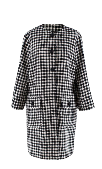Black & White Houndstooth Wool Coat
