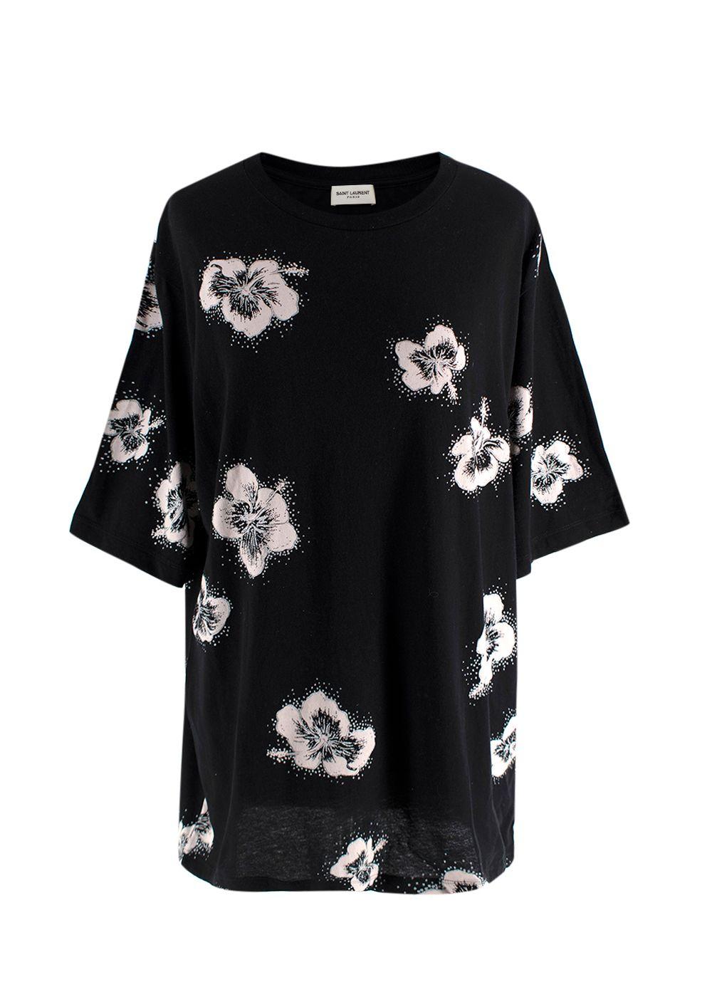 Saint Laurent Black Hibiscus Flower Print Top