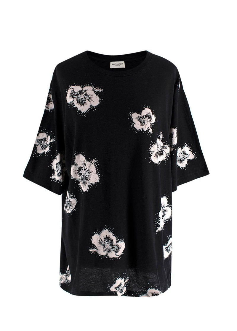 Saint Laurent Black Hibiscus Flower Print Top