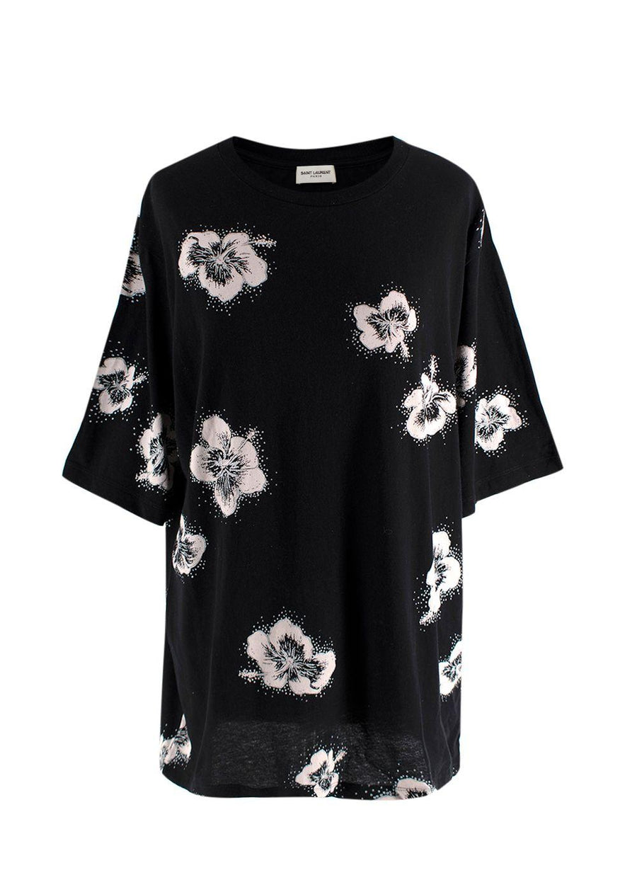 Saint Laurent Black Hibiscus Flower Print Top
