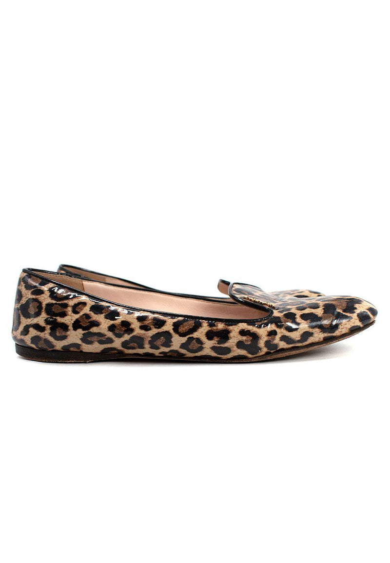 Prada Leopard Print Patent Leather Ballerinas