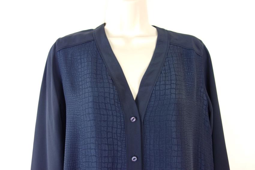 Vince Navy Textured Long Sleeve Blouse