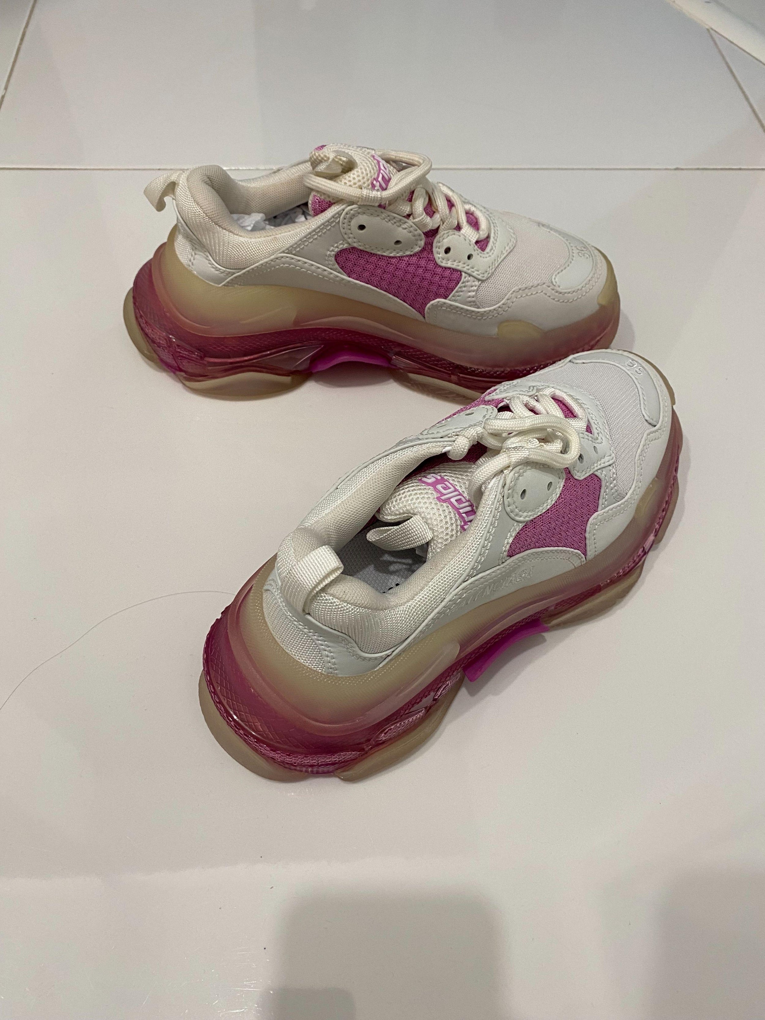 Balenciaga Pink and White Triple S Trainers