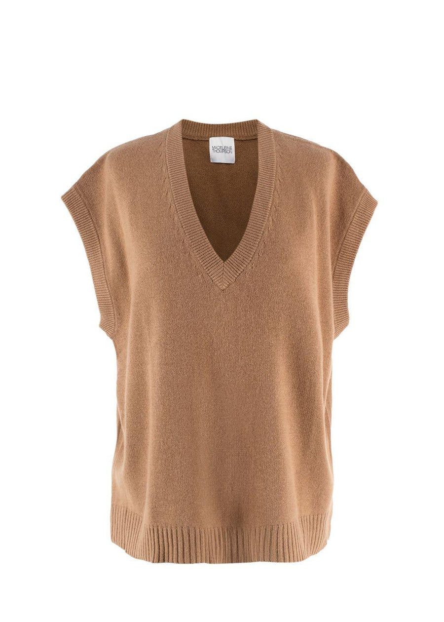 Madeleine Thompson Camel Wool-Blend Sweater Vest