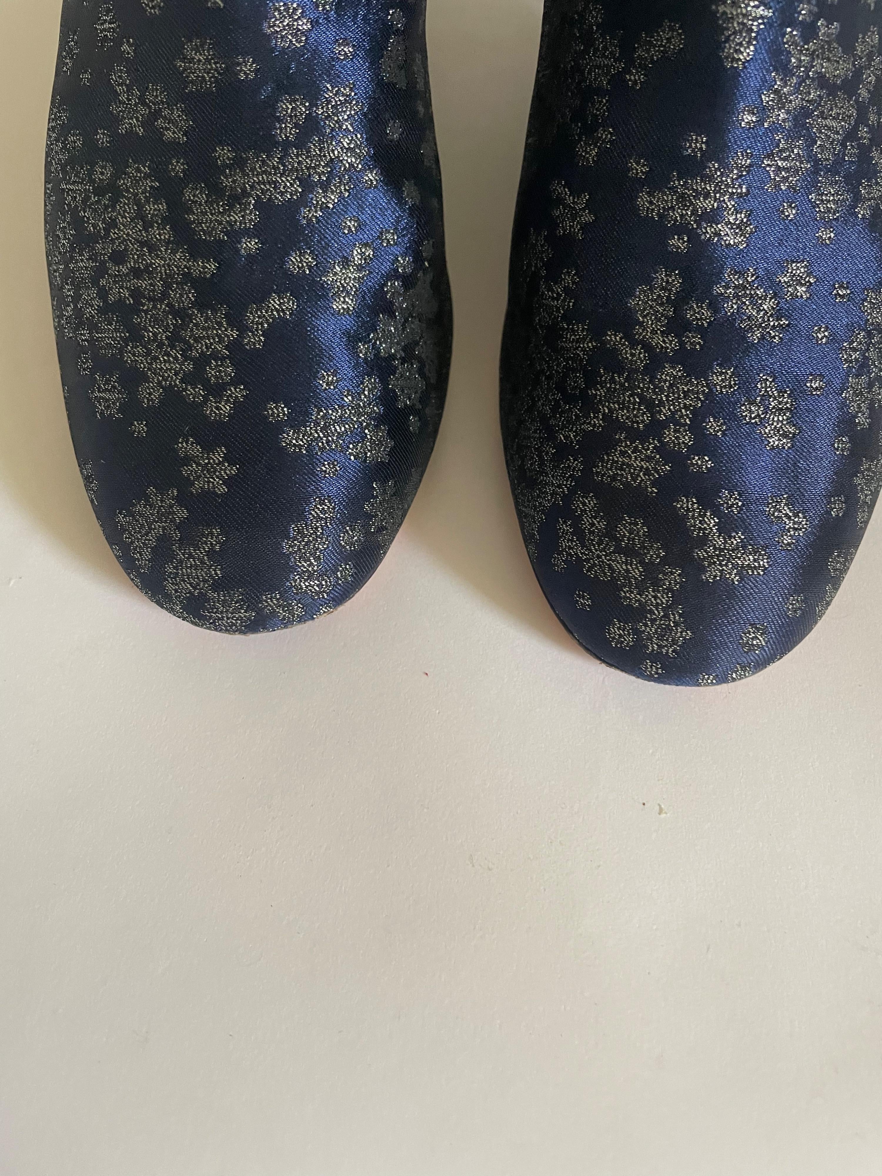 Navy Satin Jacquard Ankle Boots
