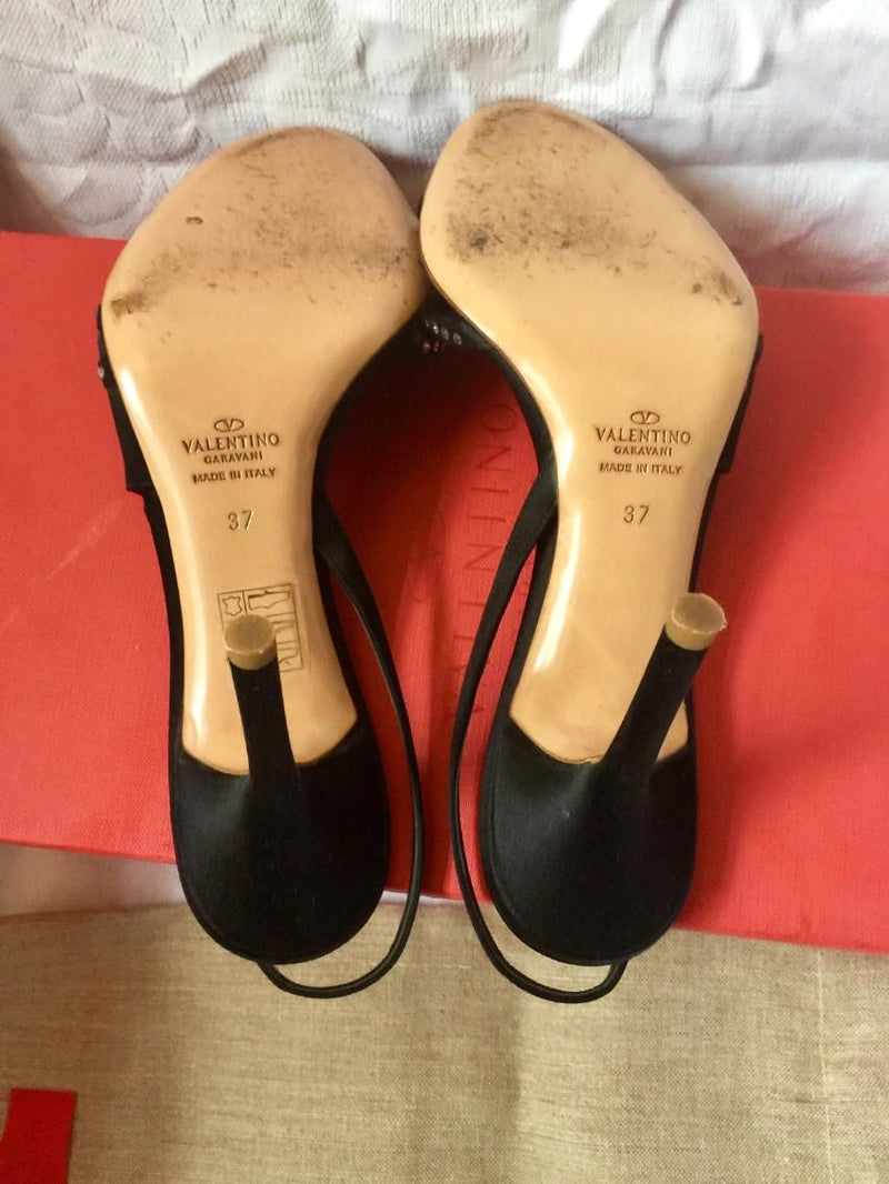 Valentino Garavani black satin crystal embellished heeled sandals