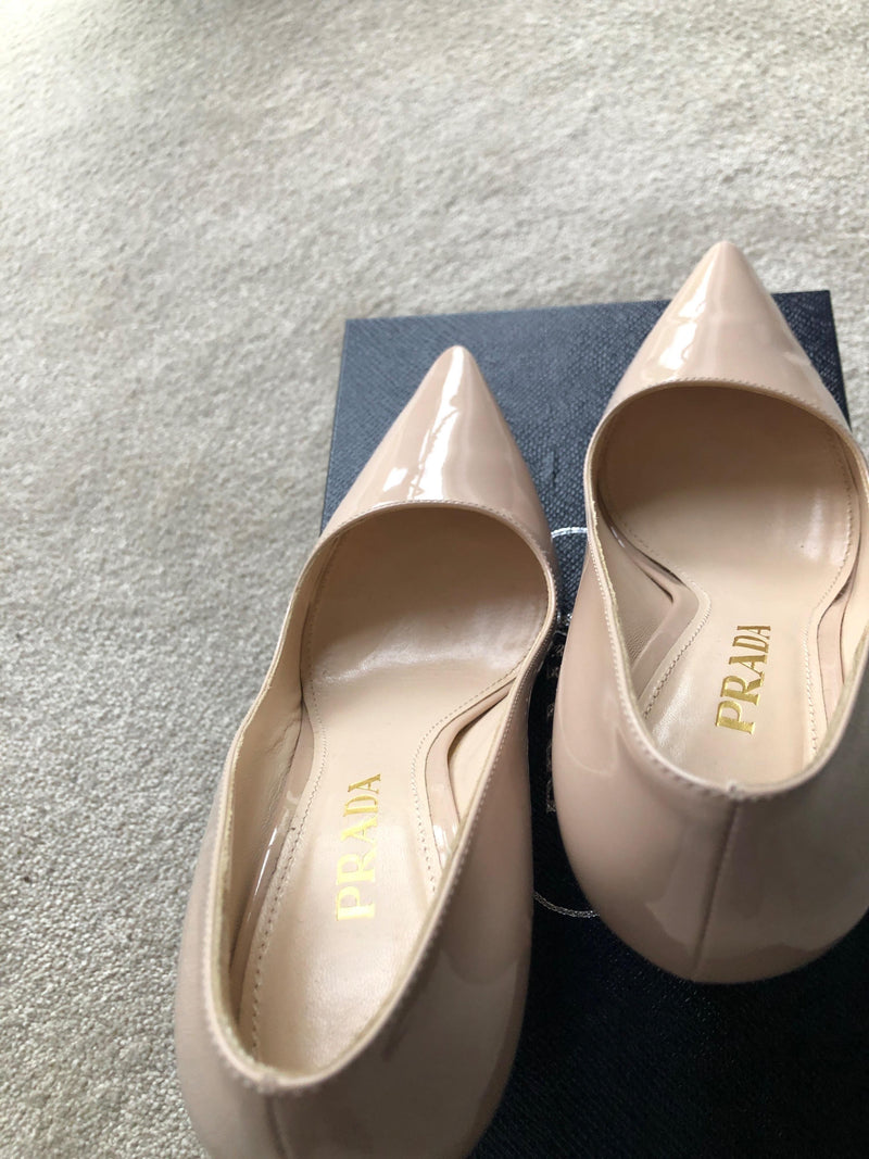 Prada Nude Patent Leather Stiletto Heels