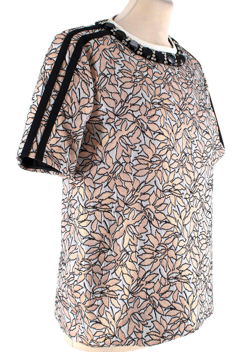 Jacquard Crystal Embellished Collar Top