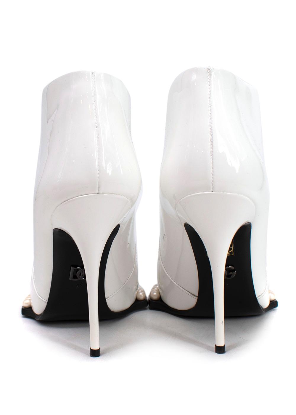 Dolce & Gabbana White Pearl Studded Cowboy Ankle Boots