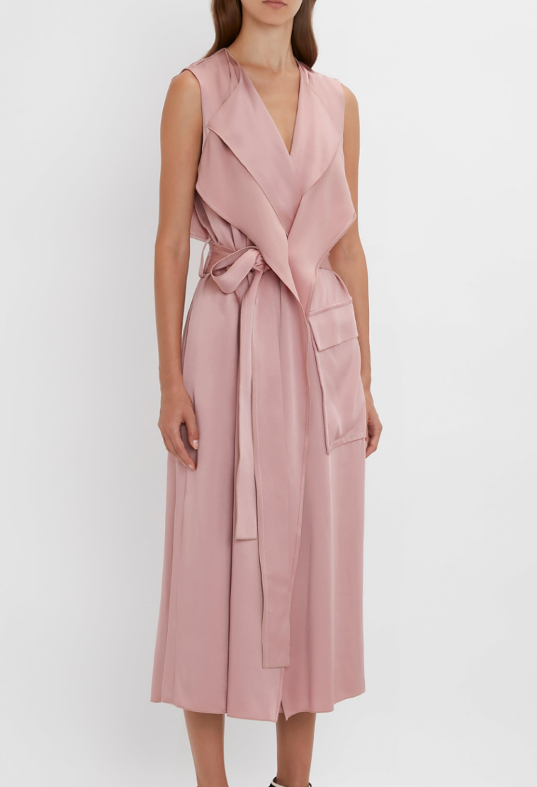 Victoria Beckham Cutout Hammered-Satin Midi Wrap Dress