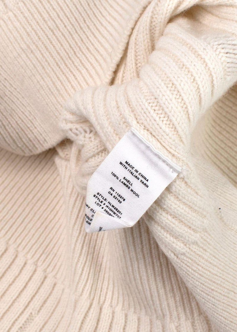 Helmut Lang Ivory Distressed V-Neck Wool Sweater