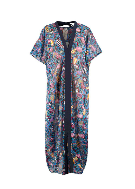 Hermes Blue Patterned En Roue Libre Beach Caftan Dress