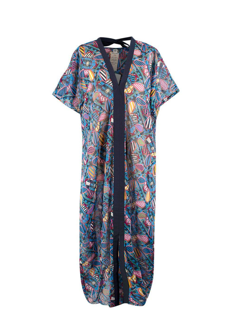 Hermes Blue Patterned En Roue Libre Beach Caftan Dress