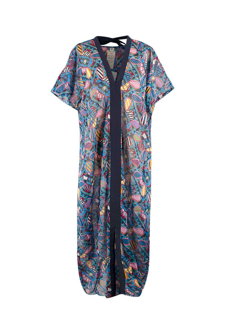 Hermes Blue Patterned En Roue Libre Beach Caftan Dress
