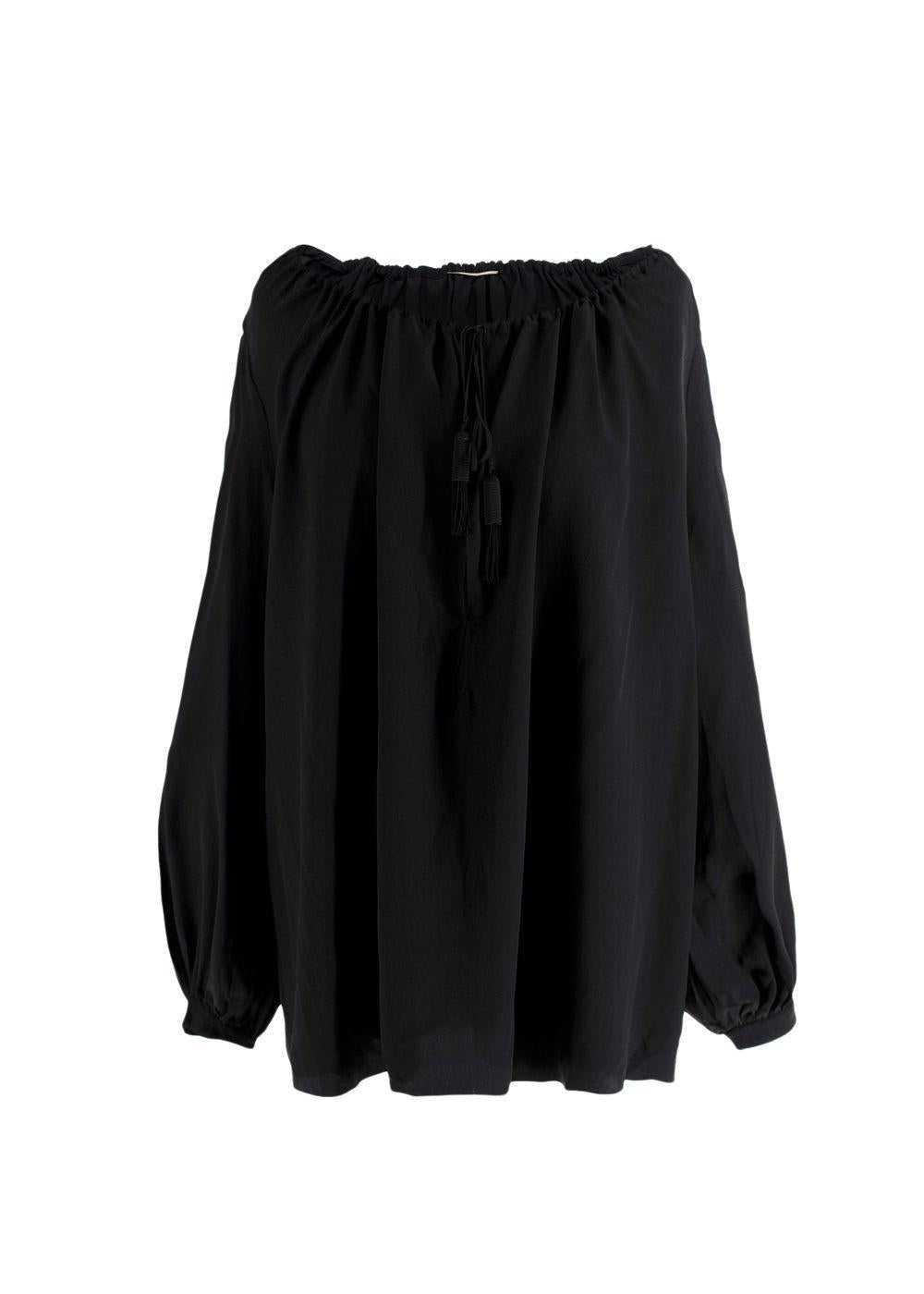 Saint Laurent Black Silk Peasant Blouse