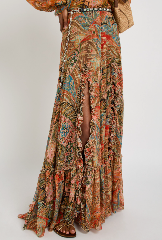 Etro Paisley Ruffled Silk Maxi Skirt