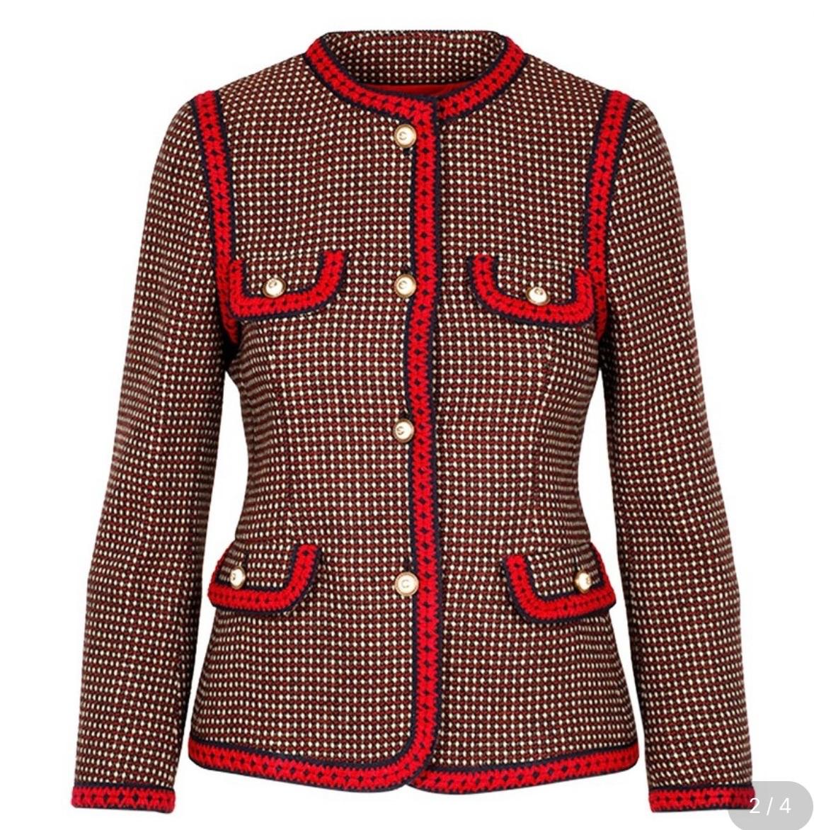 Gucci Red Tiger Embroidered Jacket with Faux Pearl Button Detail