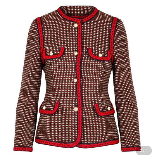 Gucci Red Tiger Embroidered Jacket with Faux Pearl Button Detail