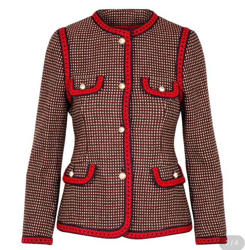 Gucci Red Tiger Embroidered Jacket with Faux Pearl Button Detail