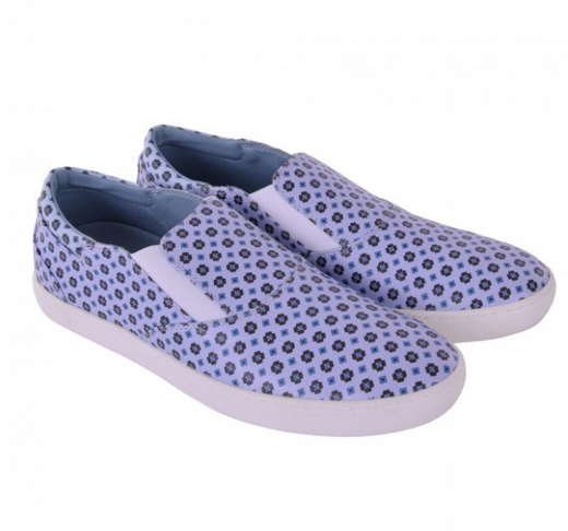 Dolce & Gabbana Men's Tie Print Blue Calf Leather London Sneakers