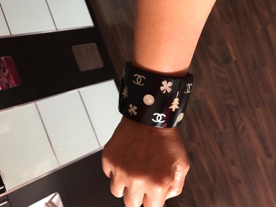 Chanel Black Perspex Mother Of Pearl Inlaid Cuff