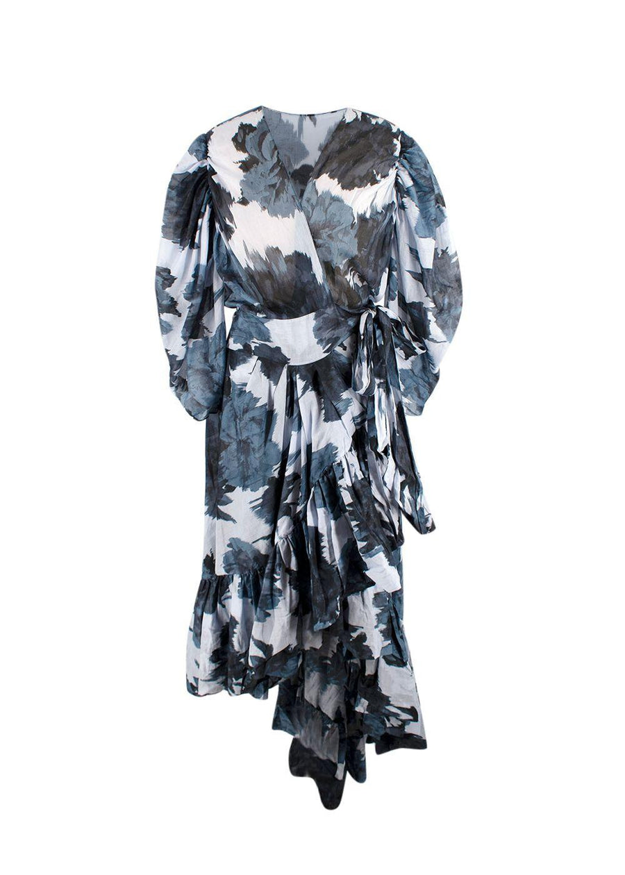 Alexandre Vauthier Asymmetric gathered printed cotton-gauze wrap dress