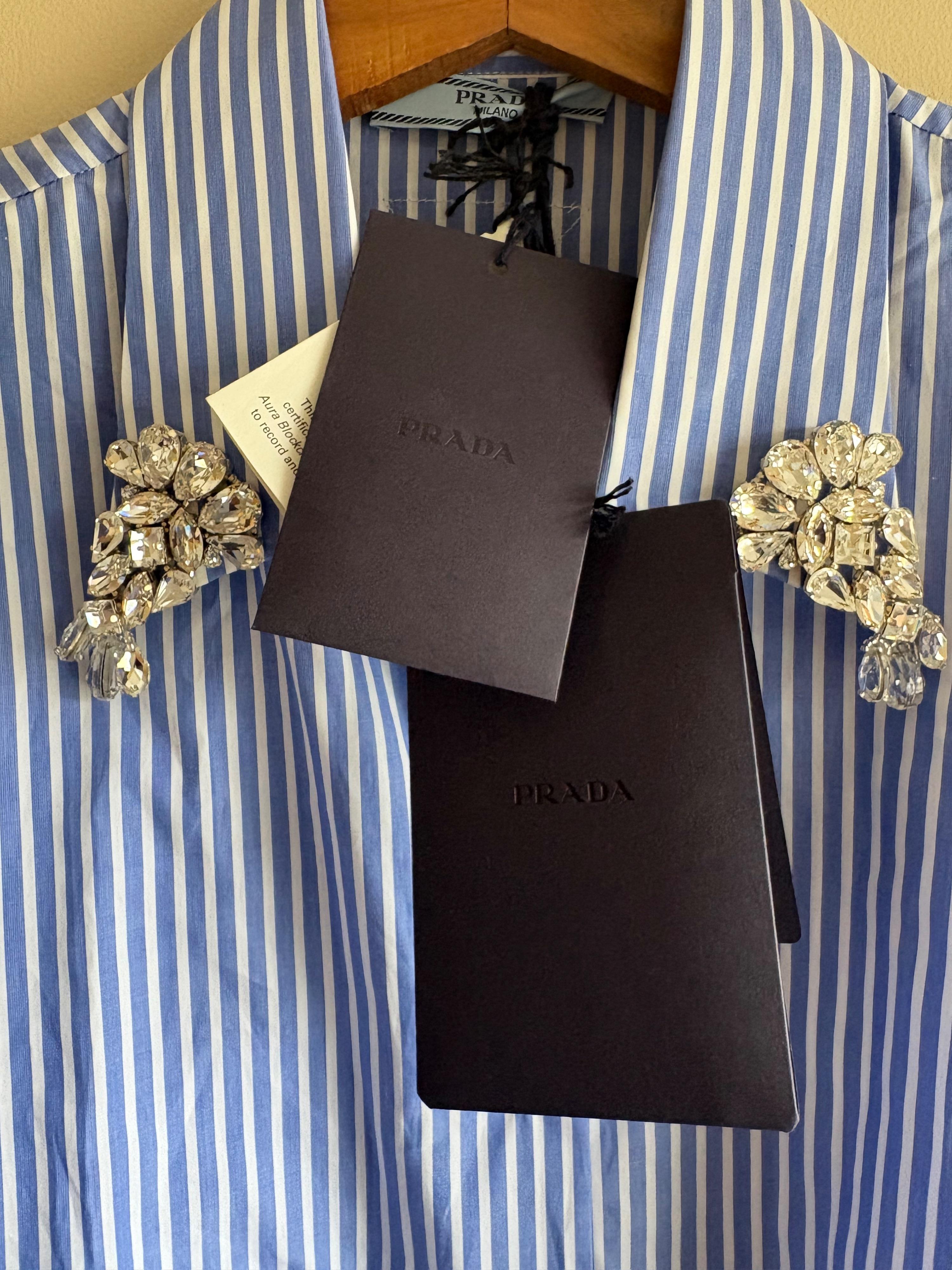 Prada Embellished Collar Striped Shirt