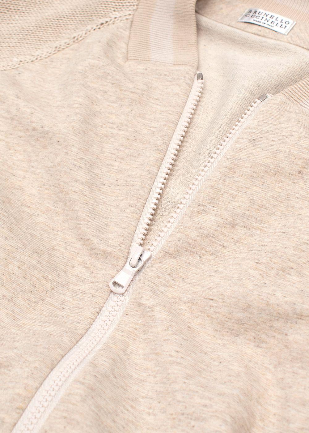 Brunello Cucinelli Beige Knit Sleeve Jersey Bomber Jacket