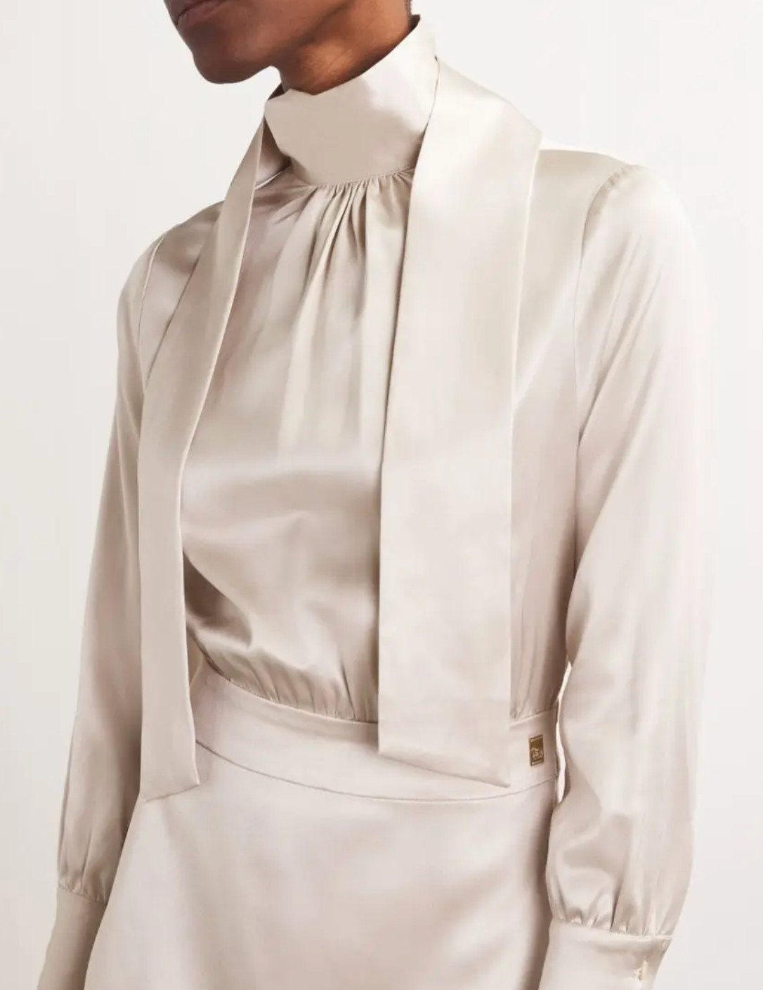 Colombo Beige Silk Midi Dress