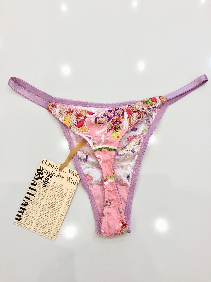 John Galliano Silk Jacquard Flower Power Print Bra & Thong Set
