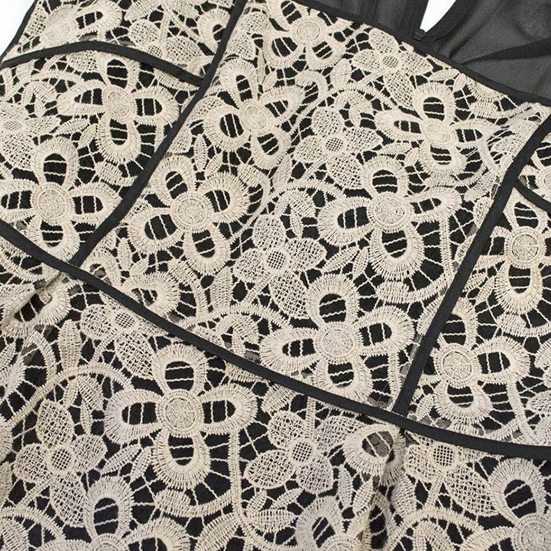 Hoss Intropia Black & Beige Short-Sleeve Lace Dress