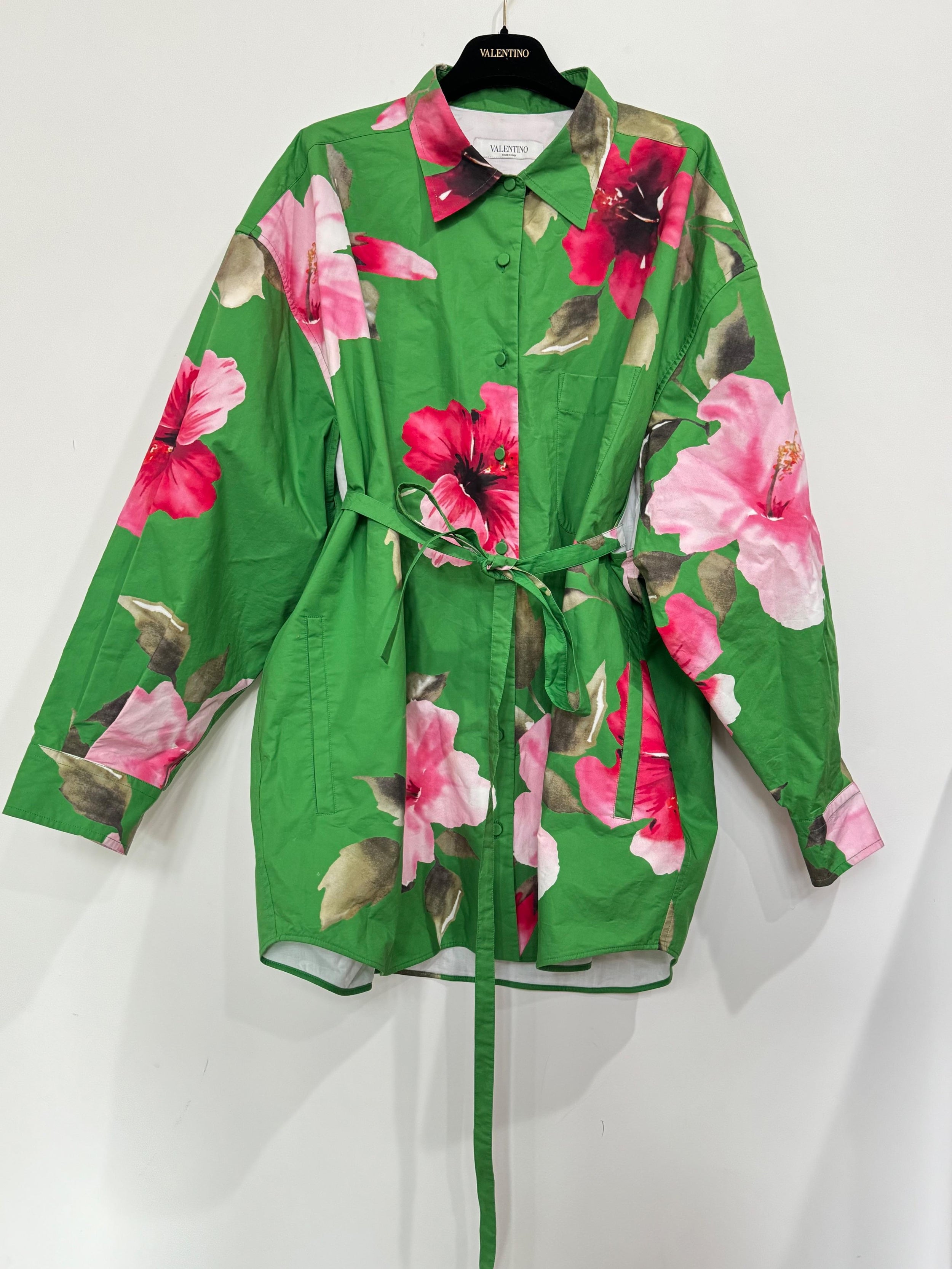 Valentino Green Floral Belted Shirt