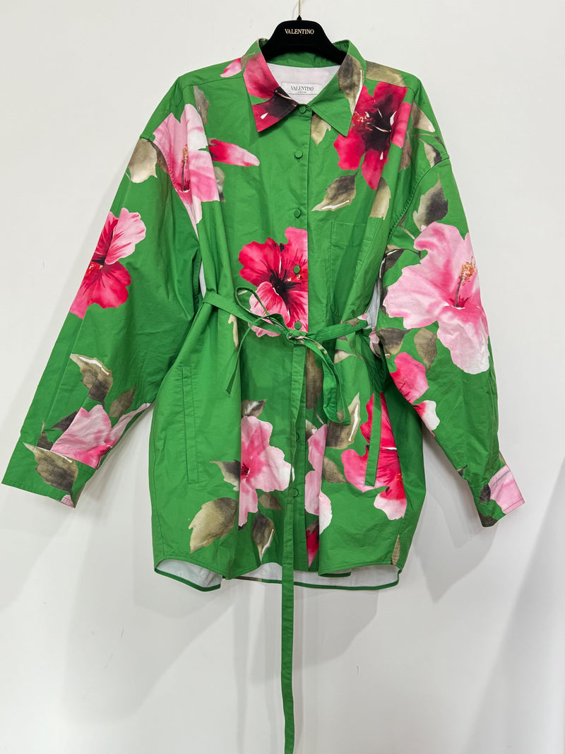 Valentino Green Floral Belted Shirt