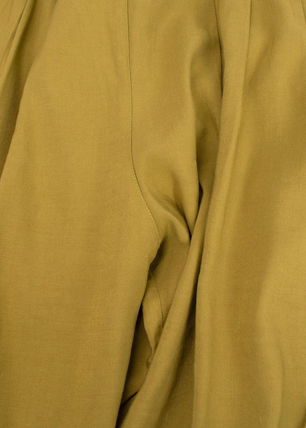 Momoni Olive Green Wide Leg Linen Trousers