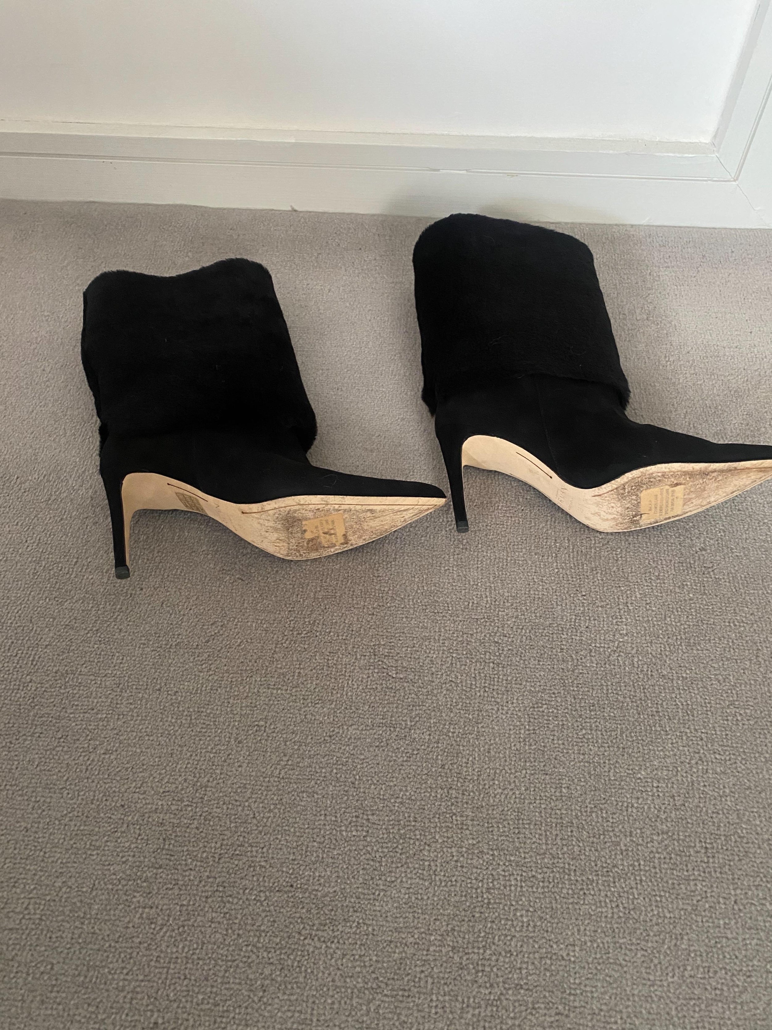 Black Shearling Cuff Heeled Long Boots