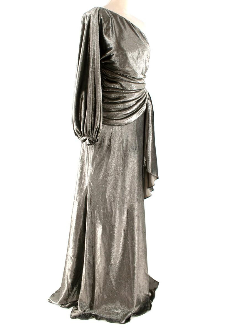 Maria Lucia Hohan Amaris Khaki Lurex Velvet One Shoulder Gown