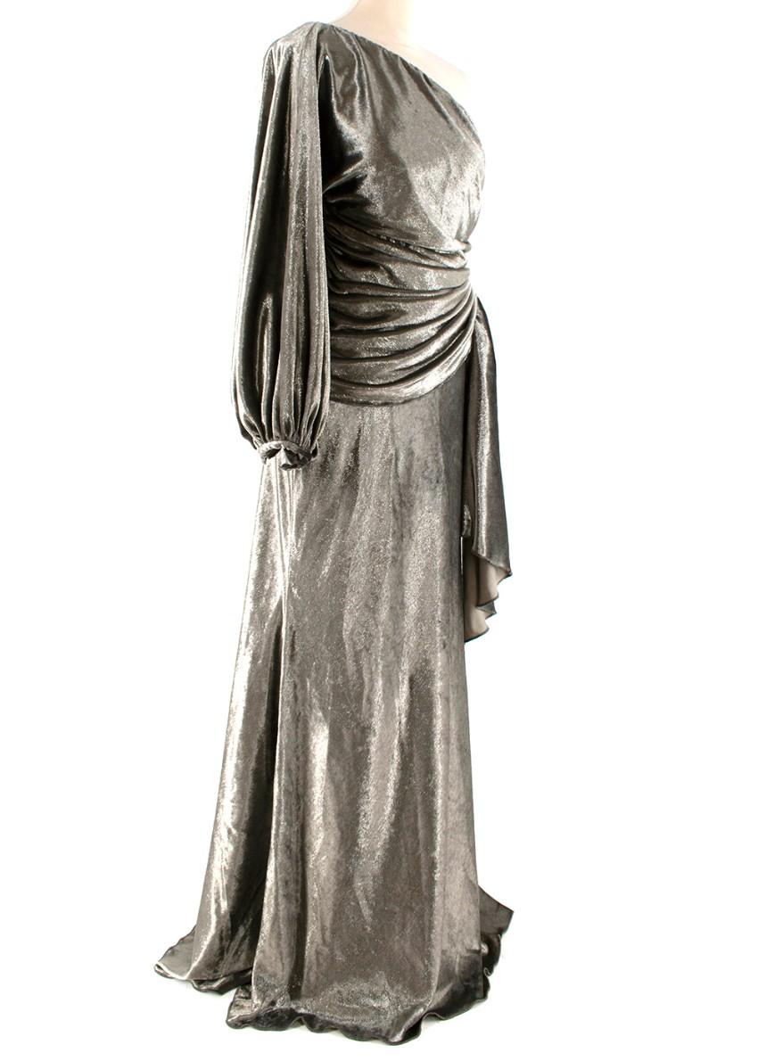 Maria Lucia Hohan Amaris Khaki Lurex Velvet One Shoulder Gown
