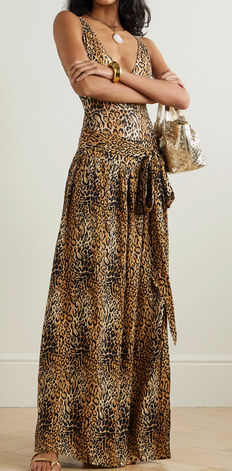 Melissa Odabash Elsa Belted Leopard-Print Jersey Maxi Wrap Skirt